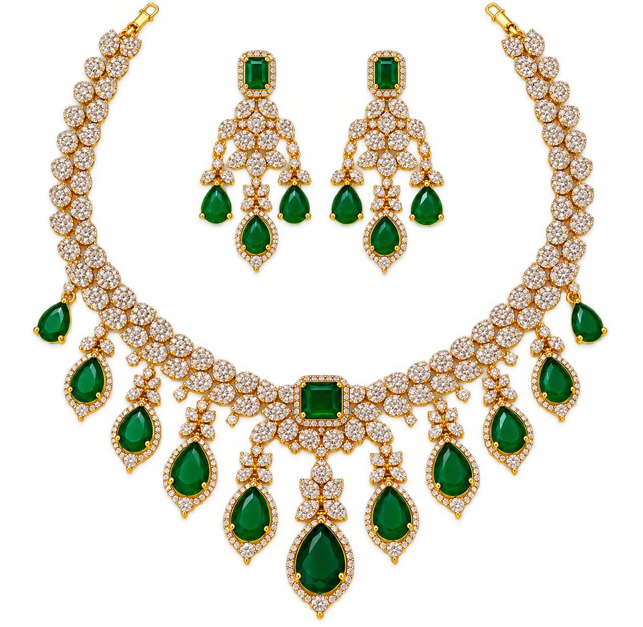 TOP VIEW - Emerald Bridal Choker & Earrings